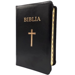 Biblie medie lux, fara fermoar, negru cu cruce