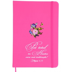 Notepad roz A5 personalizat, Pot totul in Hristos!
