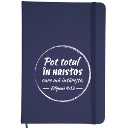 Notepad bleumarin A5 personalizat, Pot totul in Hristos!
