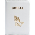 Biblie piele medie lux, alba cu maini